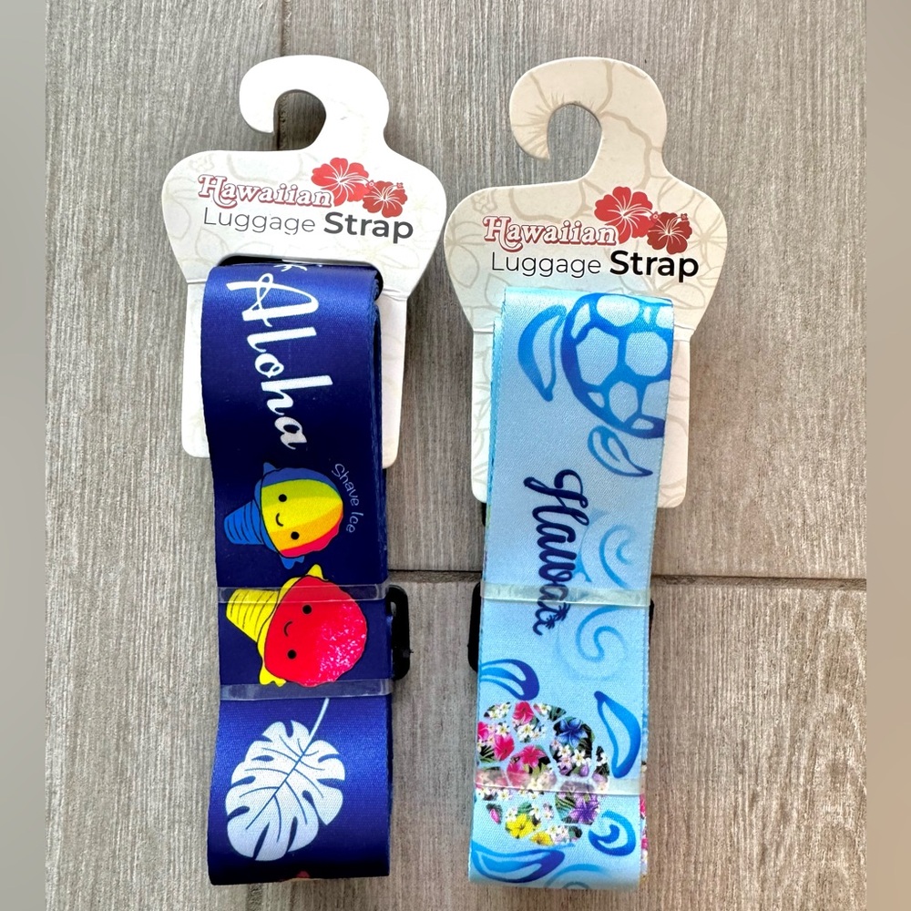 Luggage Strap Set - Blue and Light Blue with Shave Ice and Hawaiian Sea Turtles
